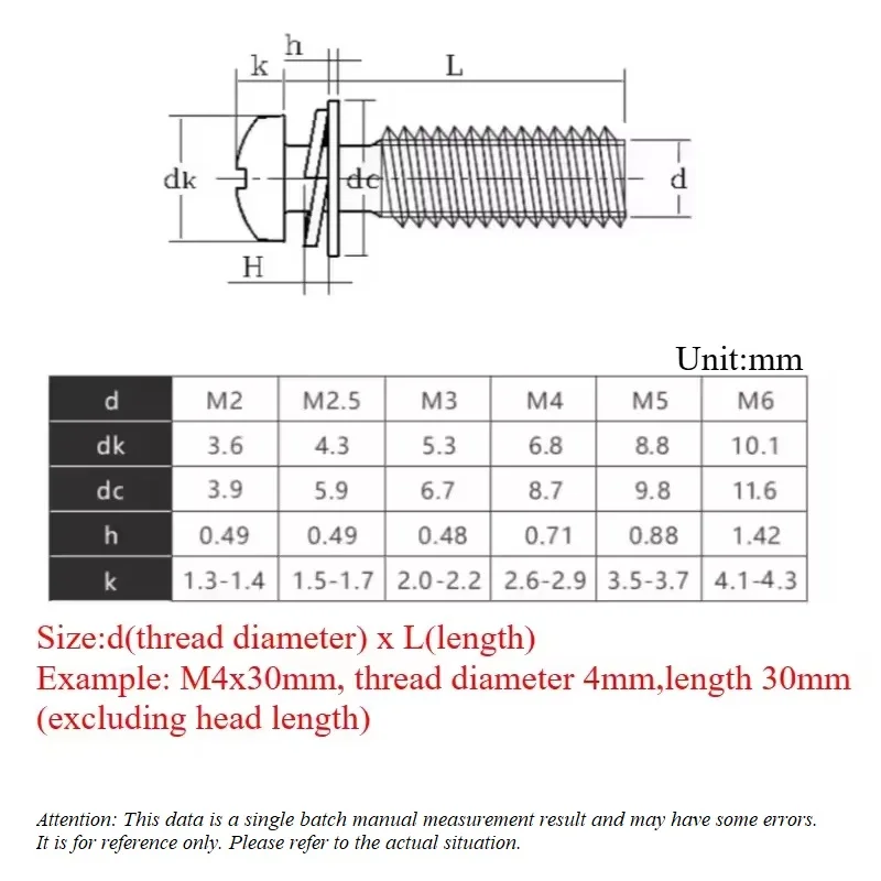 M2 M2.5 M3 M4 M5 M6 M8 304 Stainless Steel Round Head Cross With Washer Combination Dispensing Screw