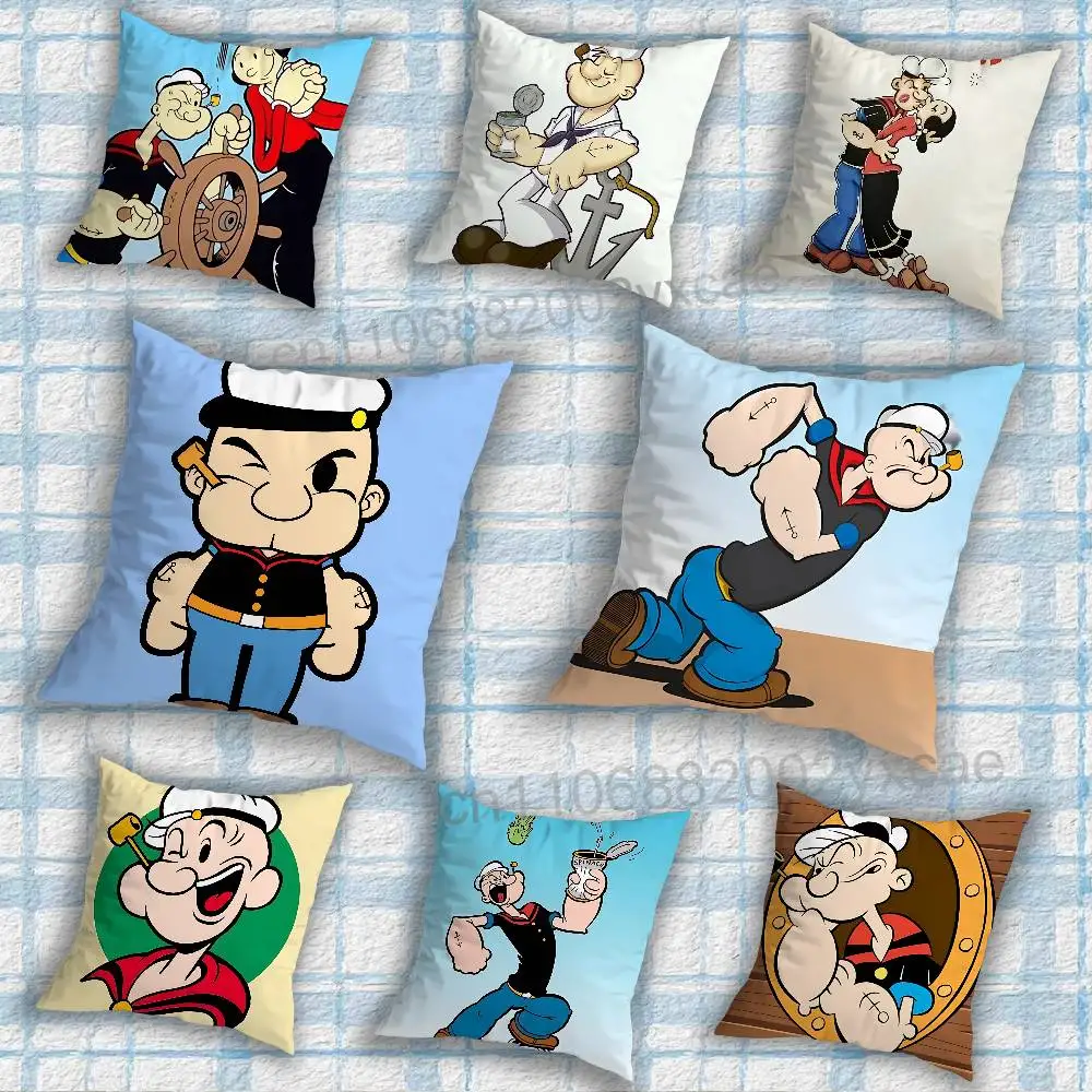 

Cartoon art Popeye the Sailor Pillow Case Anti-dustmite Pillowcase Invisible zipper silky short plush Sofa cushion cover