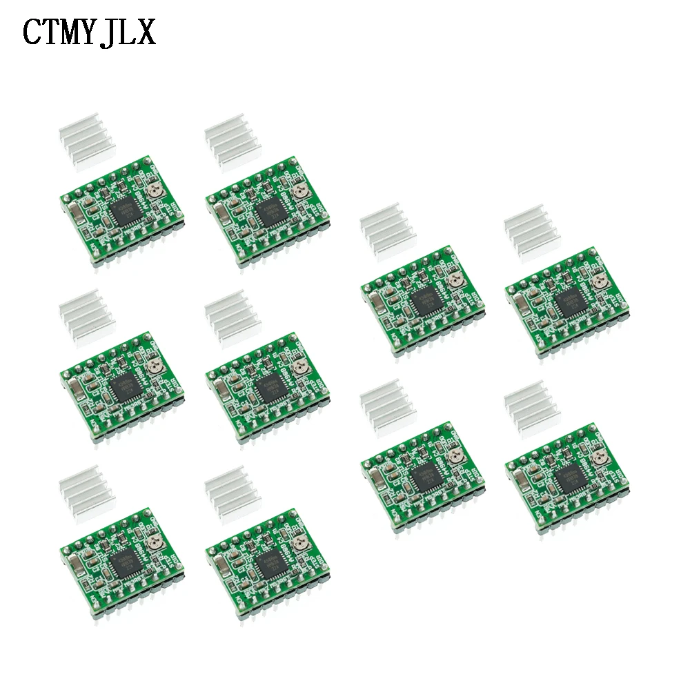 10pcs A4988 StepStick Stepper Driver + Heat sink For Reprap 3D Printer Parts Stepper Motor Driver With Heatsink DIY Electronic