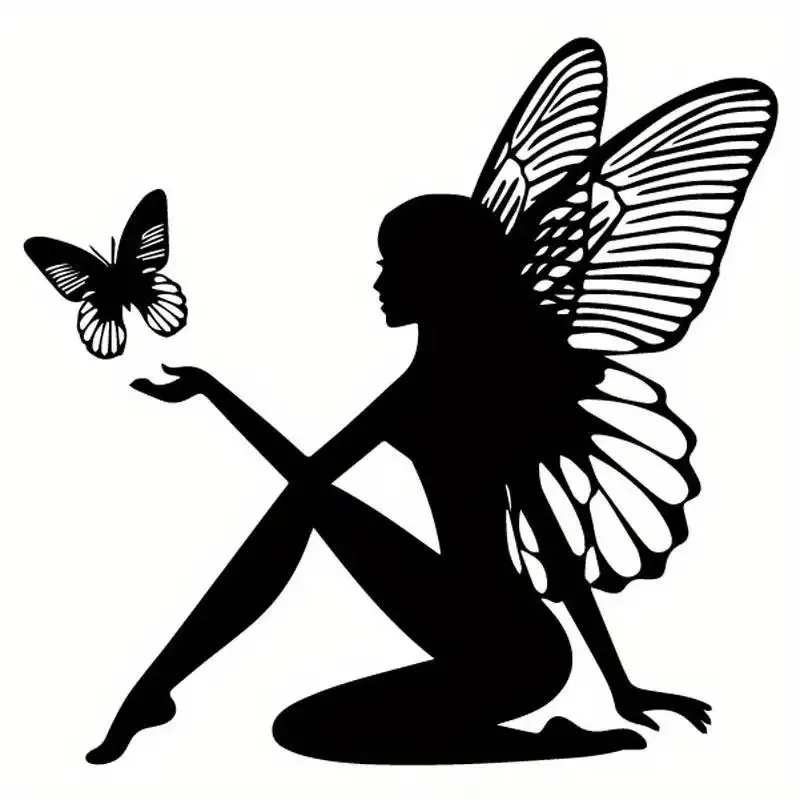 1pc Black & White Fairy Fantasy PVC Sticker Waterproof Removable Decal for Motorcycle Helmet Car Window