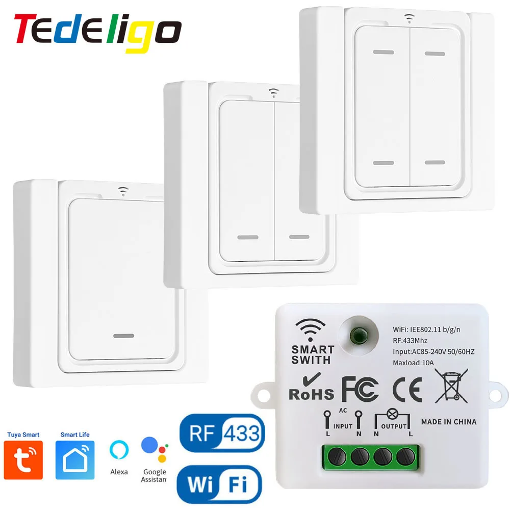 Tuya WiFi Light Smart Switch RF 433MHz Remote Control Magnetic Wall Switch AC 110V 220V Timing Module work with Alexa Google