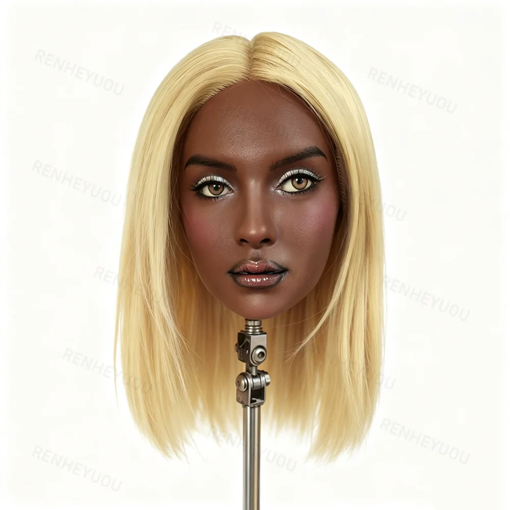 

Customized 1:1 silicone model head chocolate-skin-colored long hair head sculpture set, suitable for movable doll body accessori