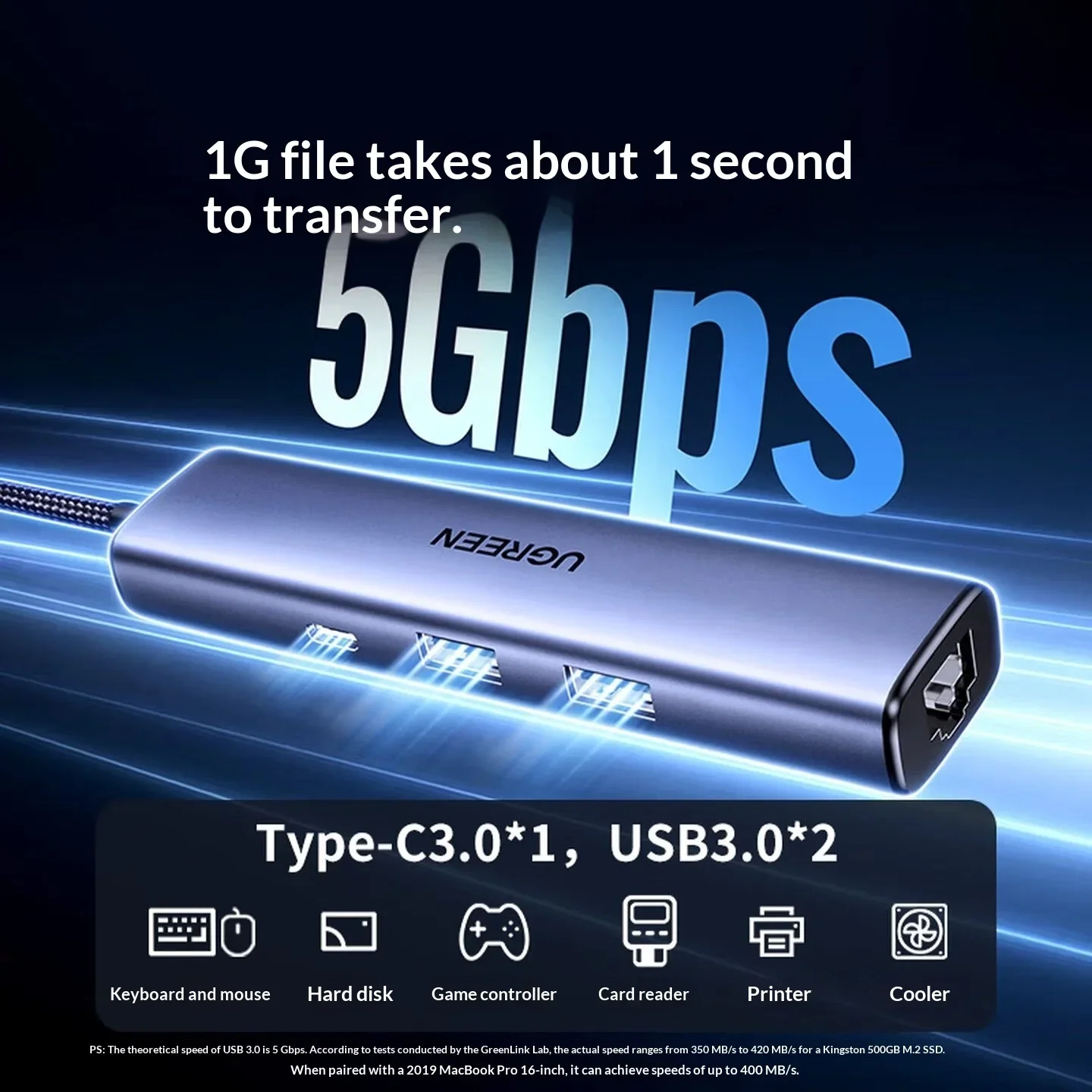 UGREEN 55809 USB C Hub Gigabit Ethernet RJ45 2 USB 3.0 Ports Type C Dock Station for Laptop PC