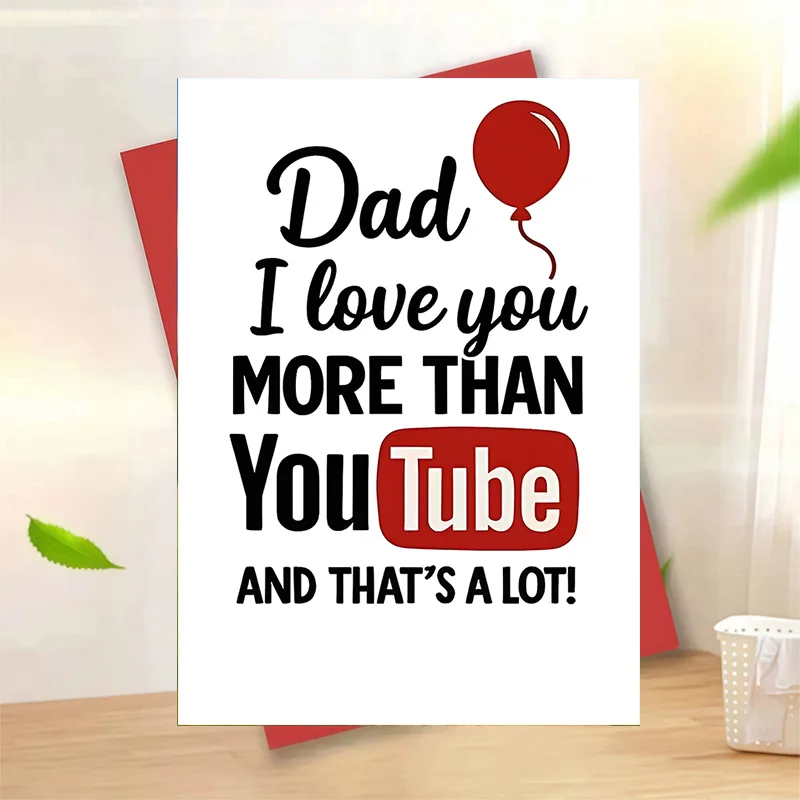 

A Father's Day thank-you card with heart-shaped balloons and clouds, featuring the theme of "Papa". It is a birthday thank-you card for Father's Day, sent by the wife, son, and daughter to their father. The card includes a blank note and an envelope