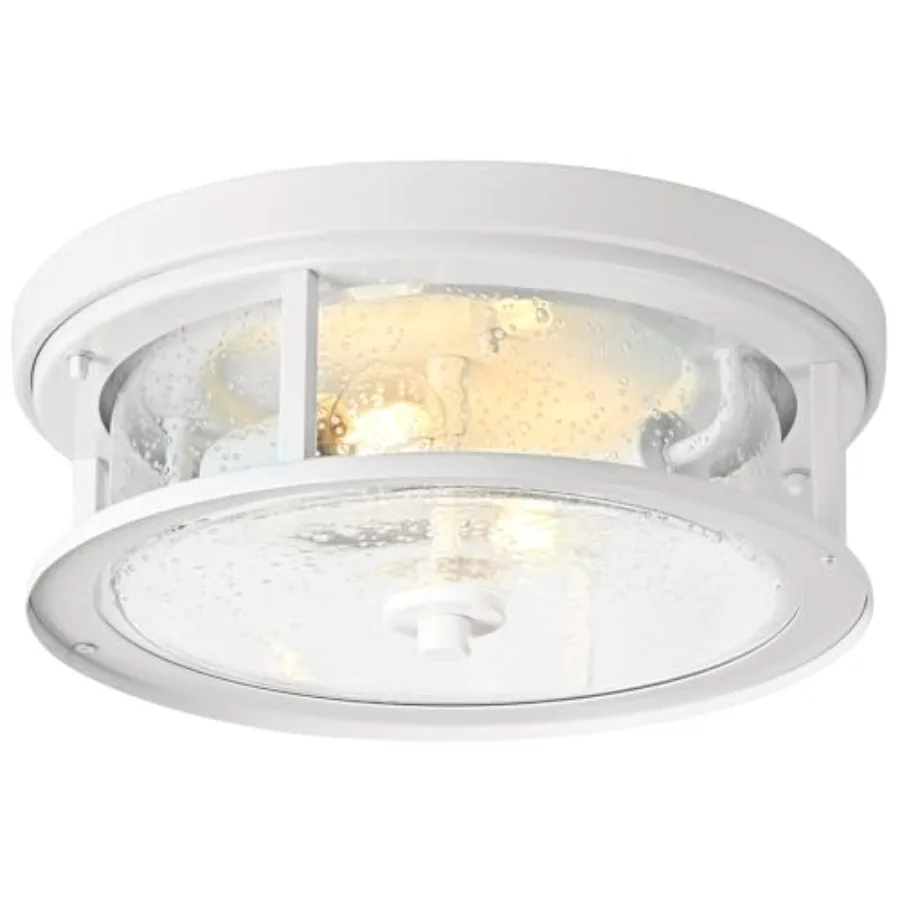 Flush Mount Ceiling Light Fixture, 2-Light with Seeded Glass Ceiling Light Fixture for Bedroom, Indoor Outdoor Ceiling Lights f