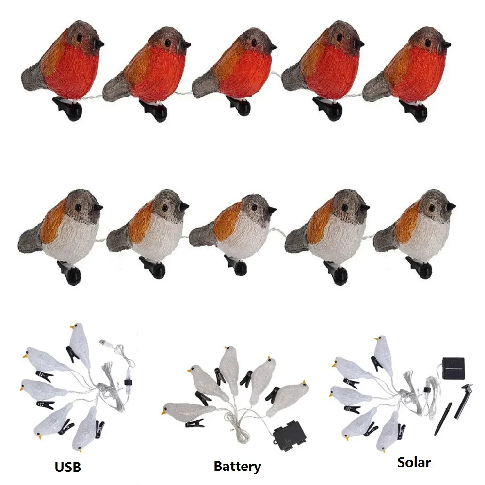 Lampu karangan bunga Birdland akrilik tahan air baterai USB LED, tenaga surya, lampu peri untuk lanskap taman, dekorasi pohon, lentera