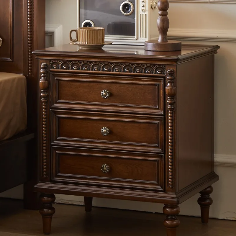 

table pure solid wood American retro three-drawer lamp cabinet bedroom furniture bedside cabinet decorative cabinet