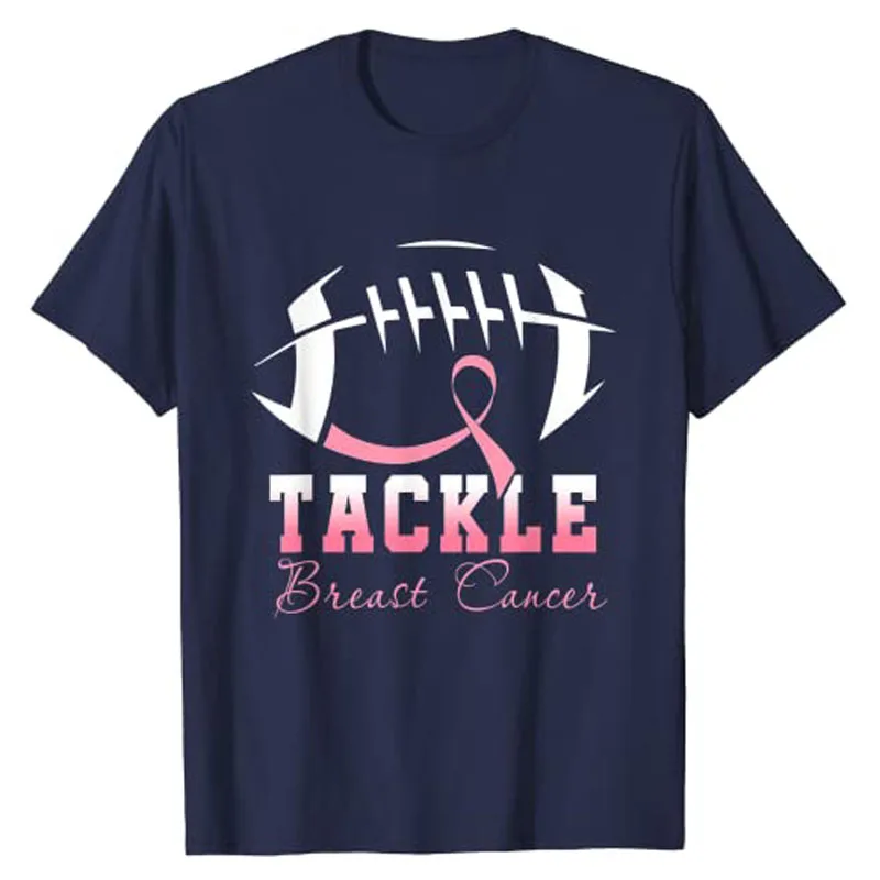 Tackle Football Pink Ribbon Breast Cancer Awareness Boys Kids T-Shirt Sportswear Clothes Graphic Tee Tops Short Sleeve Apparel