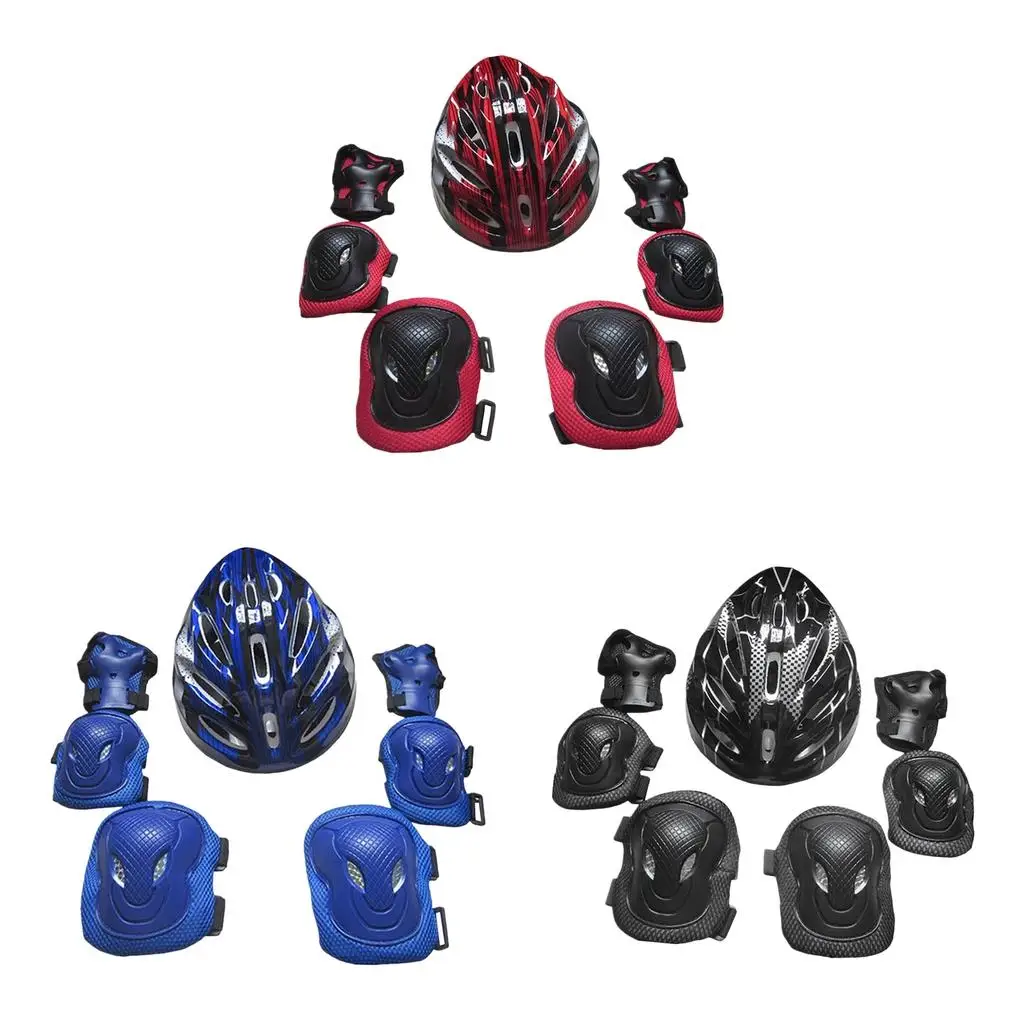 7 pçs/set skate equipamentos de proteção joelheiras cotoveleiras proteção das mãos capacete patinação para adultos scooter ciclismo