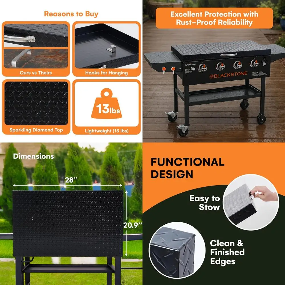 

Aluminum Hard Cover for 28 Blackstone Griddle, Lightweight, Weatherproof, Diamond Cut BBQ Lid with Suitcase Handle