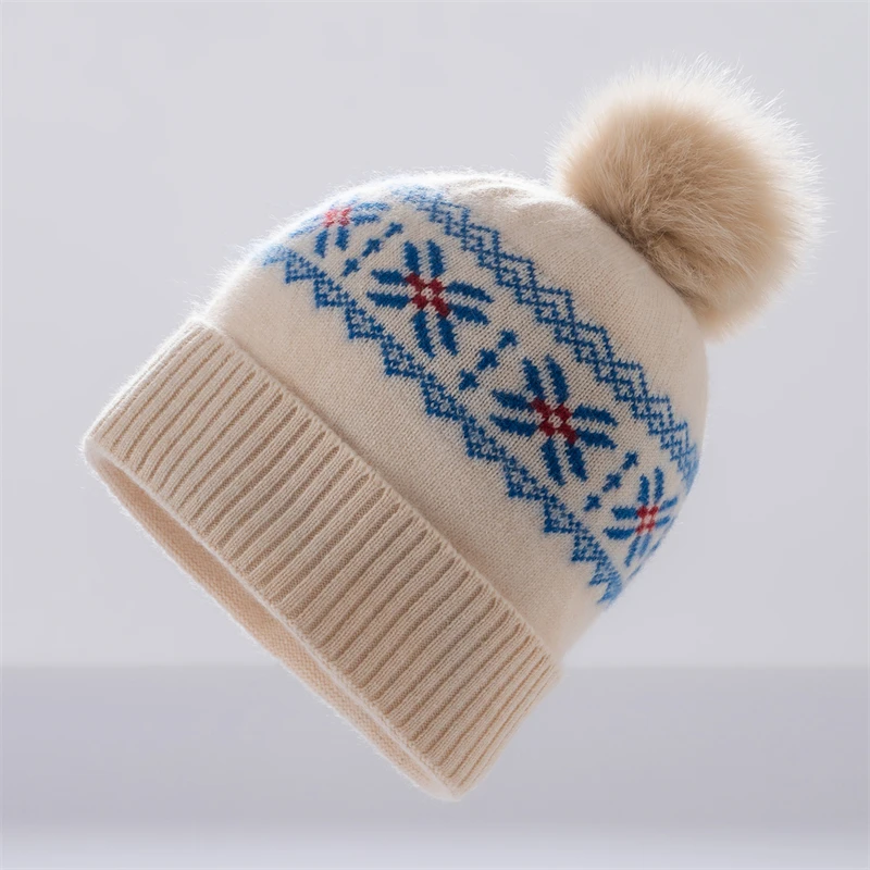 

DjzDsm High Quality Winter Cashmere Knitted Hat Retro Jacquard Flip Up Detachable Men's and Women's Warm and Cold Resistant Hat