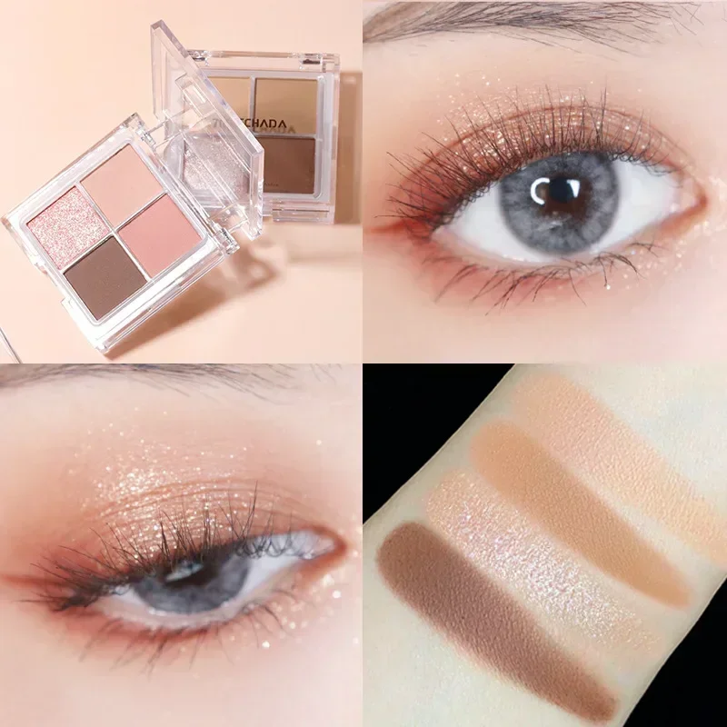 TREECHADA Paleta de sombras de 4 cores Maquiagem para os olhos Cosméticos Cor da Terra Fosco Shimmer de longa duração à prova d'água Estilo coreano Beleza