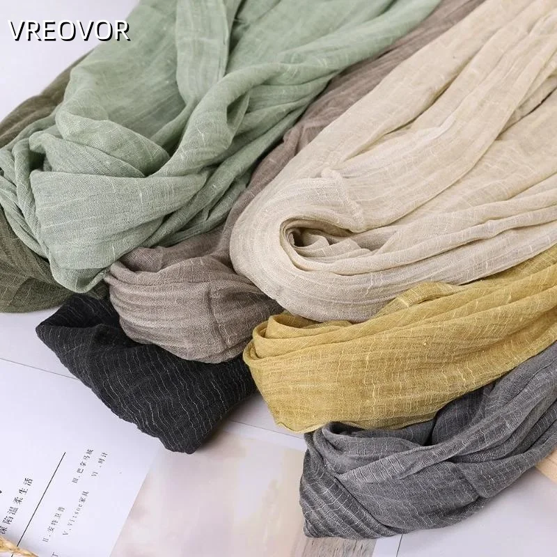 

VREOVOR Весна и лето Новый однотонный шарф из хлопчатобумажной и льна с кисточками Художественная шаль с принтом Универсальный хлопок и лен