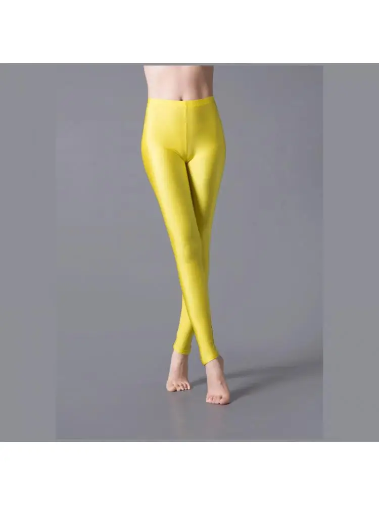 40-70kg tamanho grande seleção de cores leggings das senhoras brilhante fluorescente liso sólido brilhante calças dança desempenho roupas