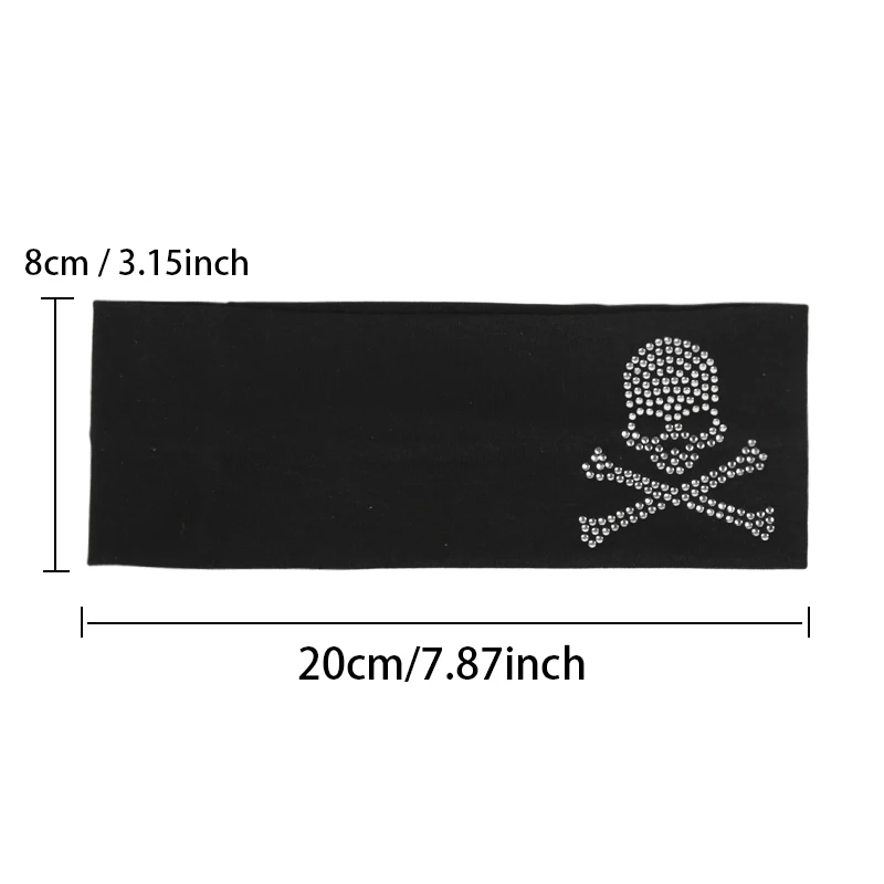 Damen Mode Schlichte Stirnbänder Totenkopf-Design Strass Elastisches Schwarzes Y2K Stirnband für Mädchen Lässige Haarbänder Accessoires – Detail 2