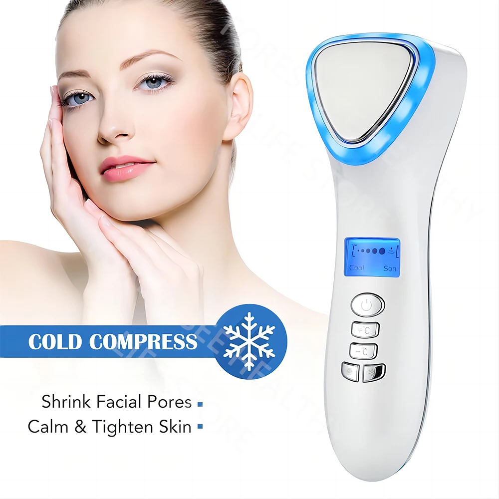 Hot Cold Face Skin Care Massager Ultrasonic Cryotherapy Skin Rejuvenation Face Lifting Beauty Massage Machine For Skin Beauty