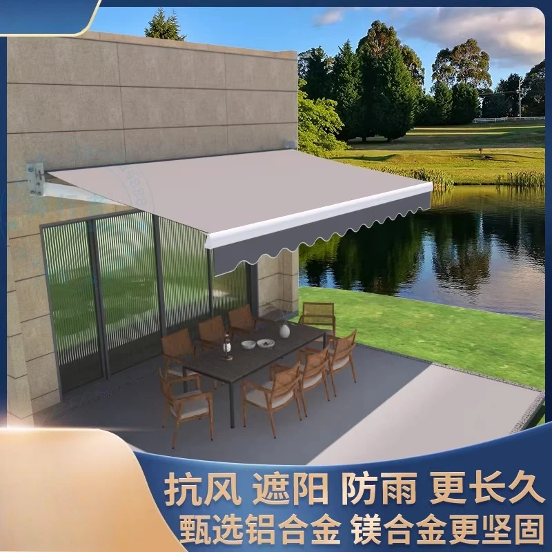 Awning telescopic folding hand-cranked electric shrinking awning balcony type outdoor tarpaulin courtyard facade awning