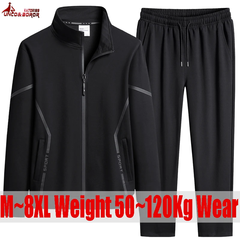 

Plus Size 7XL 8XL Autumn Winter Casual Men`s Sets Windproof 2PC Pure Cotton Tracksuits Male Casual Joggers Running Sports Suit