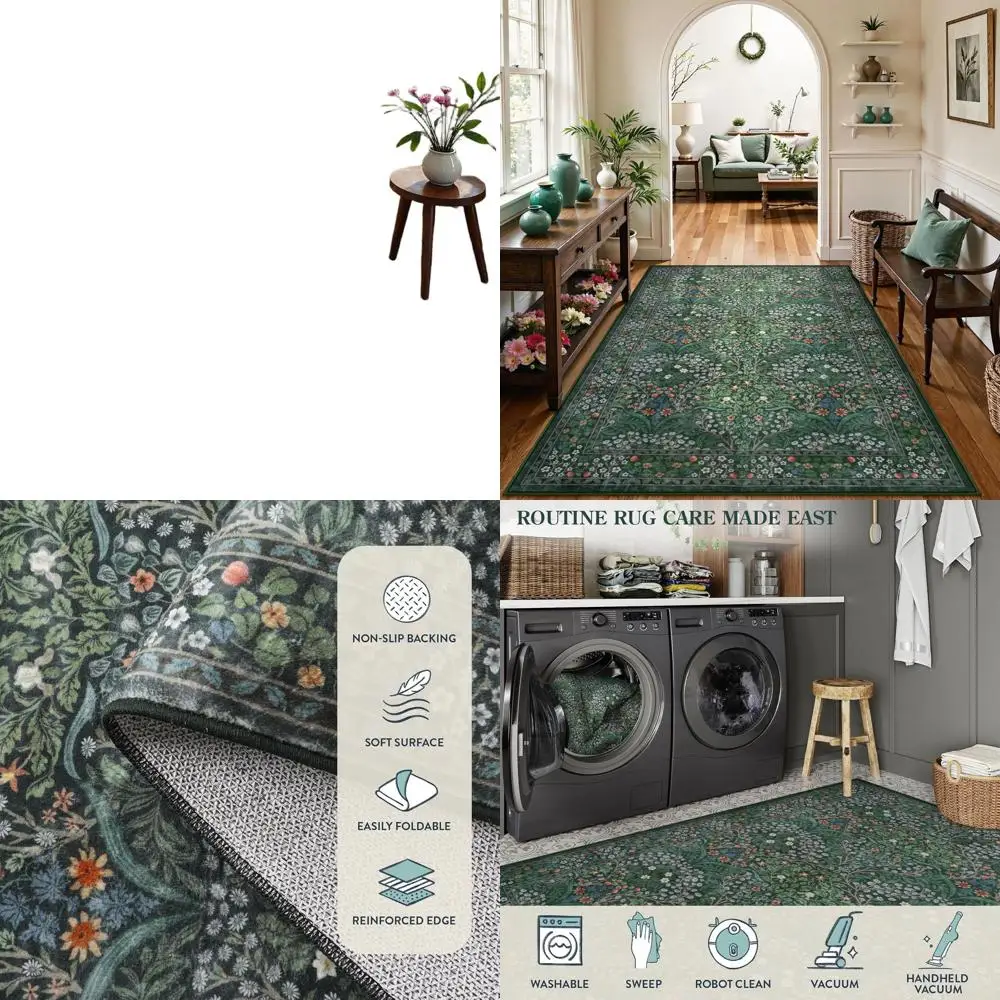 

Soft Dark Green 5x7 Rugs, Washable Low Pile for Living Spaces, Boho Style Non-Slip Carpet for Home Decor