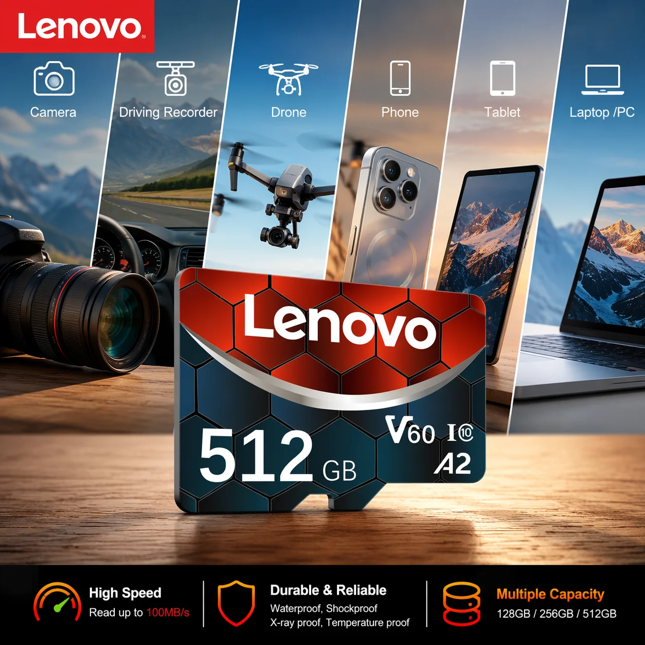 Lenovo Micro TF SD Card Memory Card 128GB 512GB Super Speed TF Card for Camera PC 64GB Fast Transfer Mac 256GB Speed Switch 2026