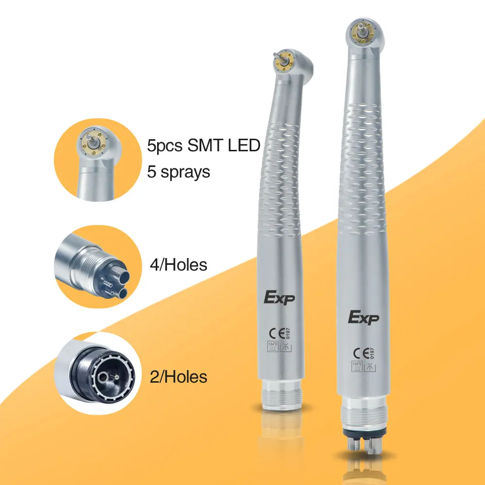 Exp 5 LED High Speed Handpiece Dental Air Turbine Polishing Tool With Light 2/4 Hole Push Button Dentist Tooth Repair Material