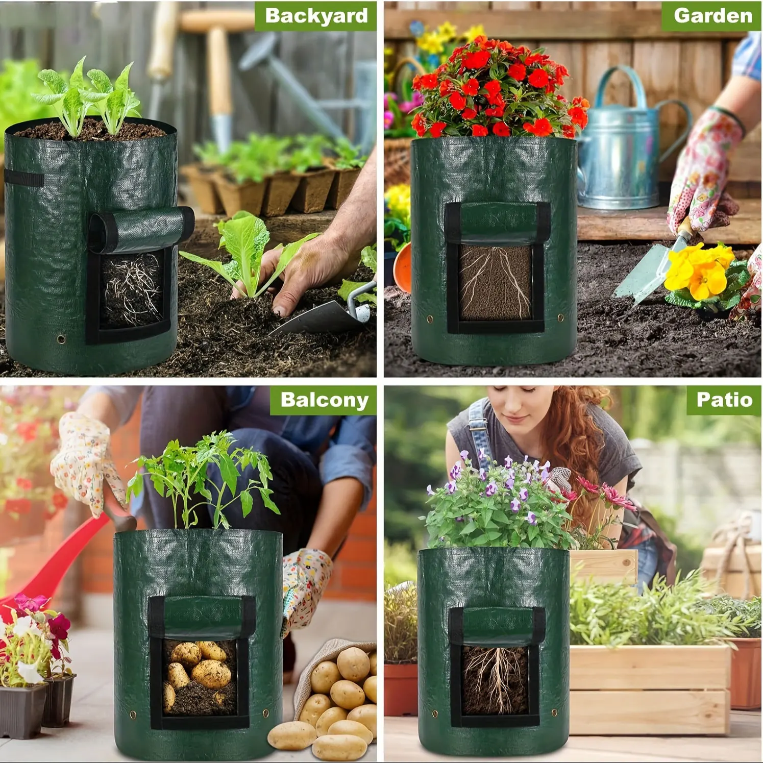 SPONDWILD 5 Stück 7 Gallonen-Wachstumsbeutel PE-Gemüse-Wachstumsbeutel DIY Stoff-Wachstumstopf-Wachstumsbeutel Gemüsepflanzentasche Outdoor-Gartentöpfe – Detail 6