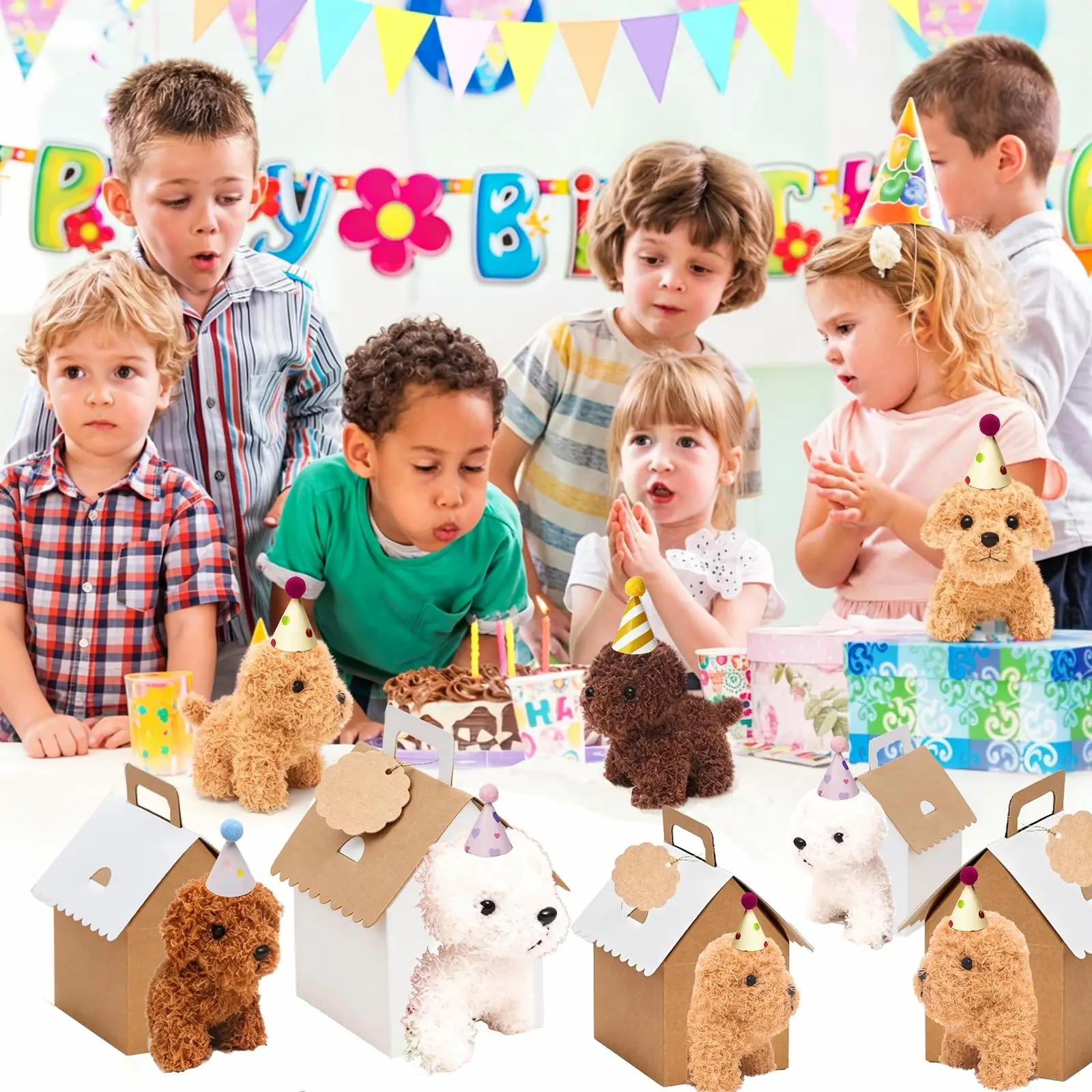 6-36 Pcs 4.7Inch Puppy Stuffed Animals Bulk with Hat Card Paper Boxes Adopt A Puppy Party Favors Kids Stuffed Dogs Birthday Gift - view 2