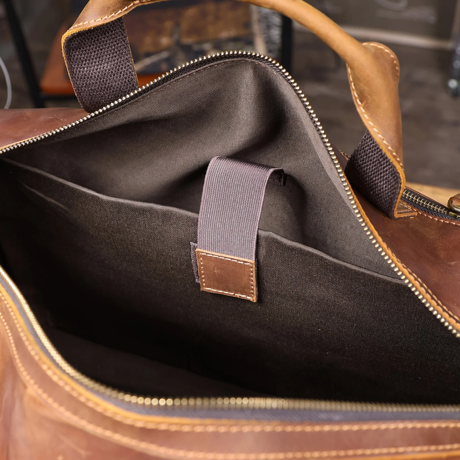 S.WORKER Vintage Vollnarbiges Rindsleder Reisetasche Große Kapazität Handgepäck Echtleder Weekender-Tasche – Detail 29
