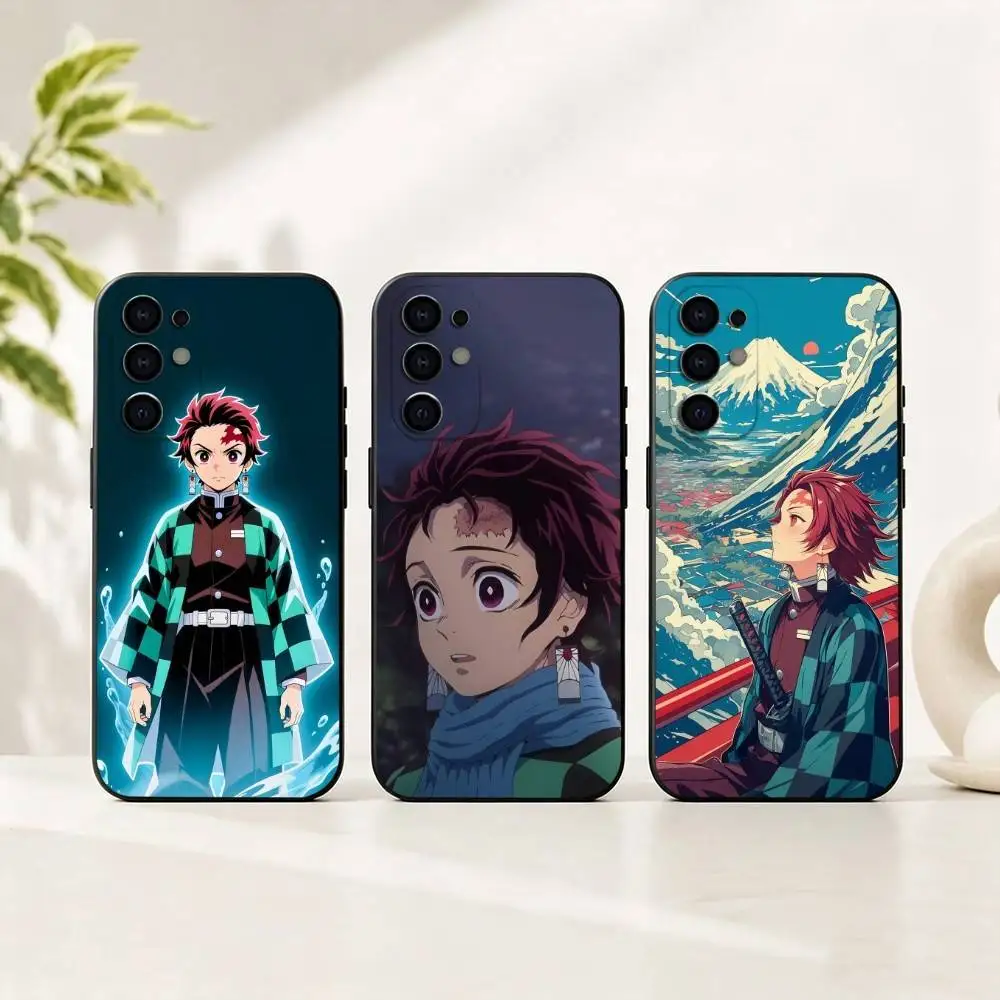 Anime Demon Slayer T-Tanjiro Phone Case Black Silicone Soft For Samsung S25,S24,S21,S22,S23,S30,Ultra,S20,Plus,Fe,Lite