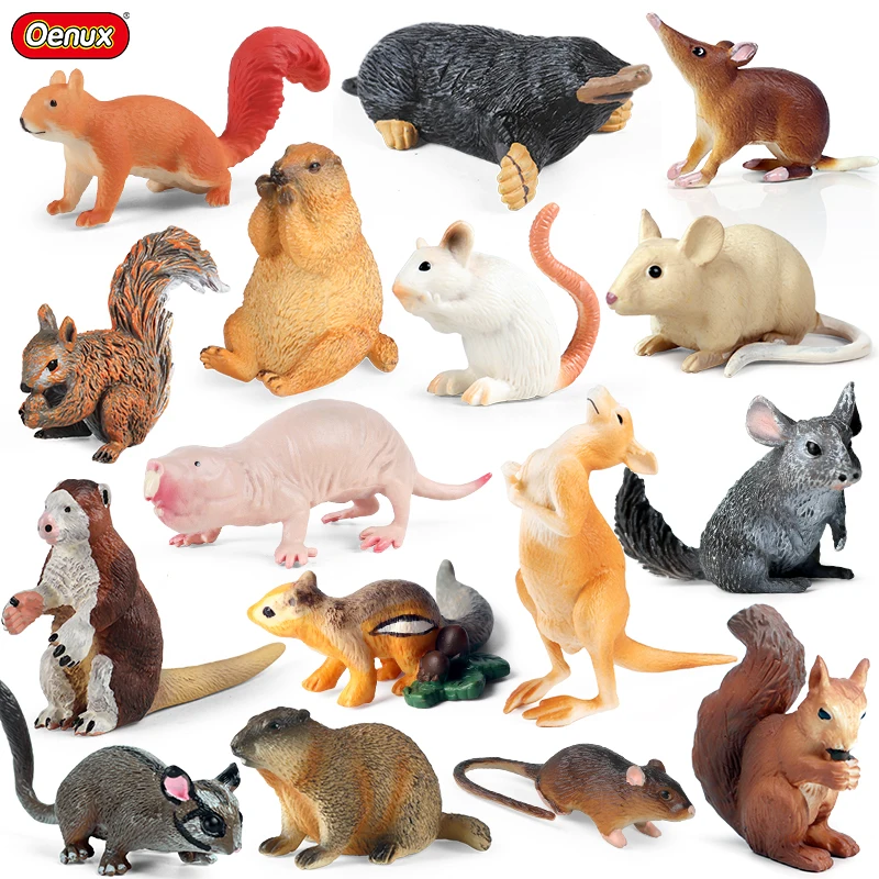 Oenux Simulation Rodent Animals Model Wild Mouse Marmot Chinchilla Rat Squirrel Action Figure Cute Mini Collection Kids Gift Toy