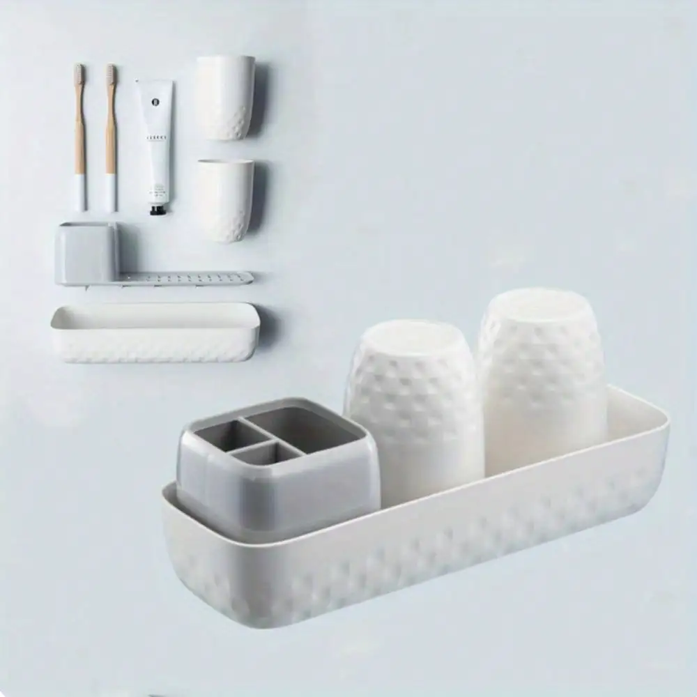 

Bathroom Toothbrush Organizer Set, Countertop Toothbrush Holder With Cup & Slots, Compact Bathroom Accessories For Family