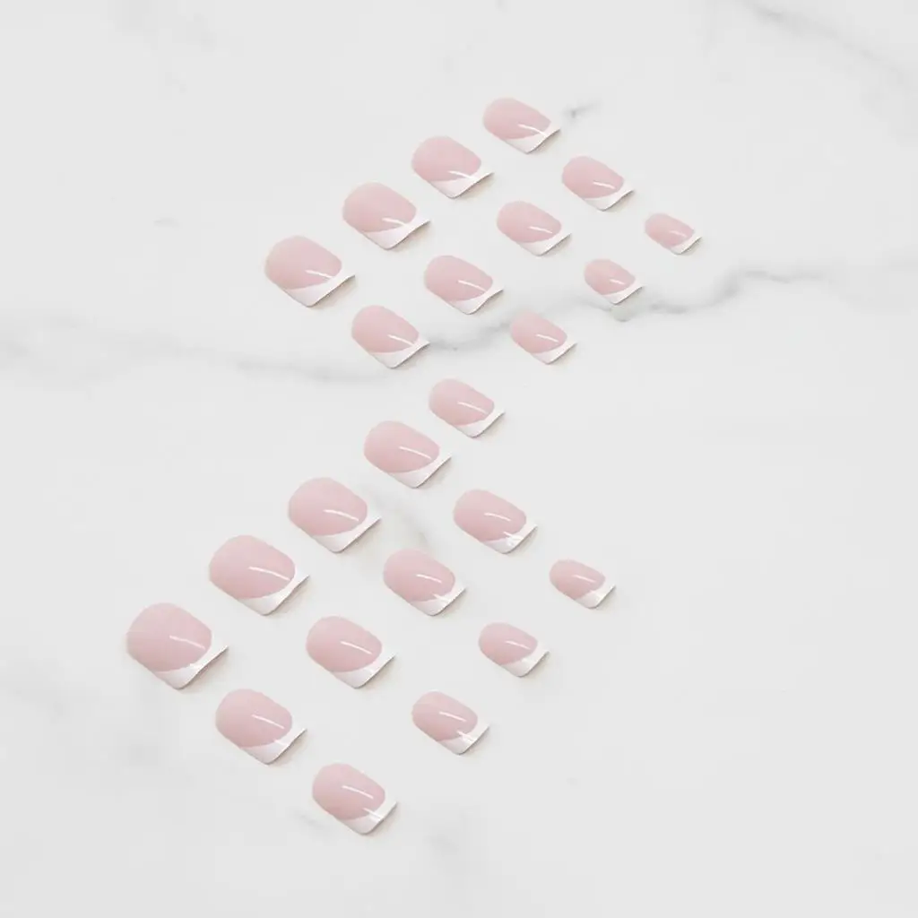 24 Pcs Reusable Short Glossy Coffin False Nails Pink White French Style Press On Nails Women Artificial Fake Nail Art Wearing Armor - Detail 1
