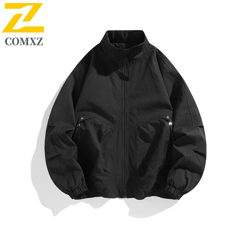 COMXZ Men Leisure Jacket Casual Stand Collar American Style Lightweight Motorcycle Jacket Travel Windproof Autumn New Clothing