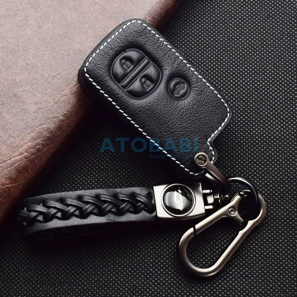 Leather Car Key Case Keychain For Toyota Camry Crown Land Cruiser Prado Mark X Majesta 3 Buttons Smart Remote Fobs Protect Cover