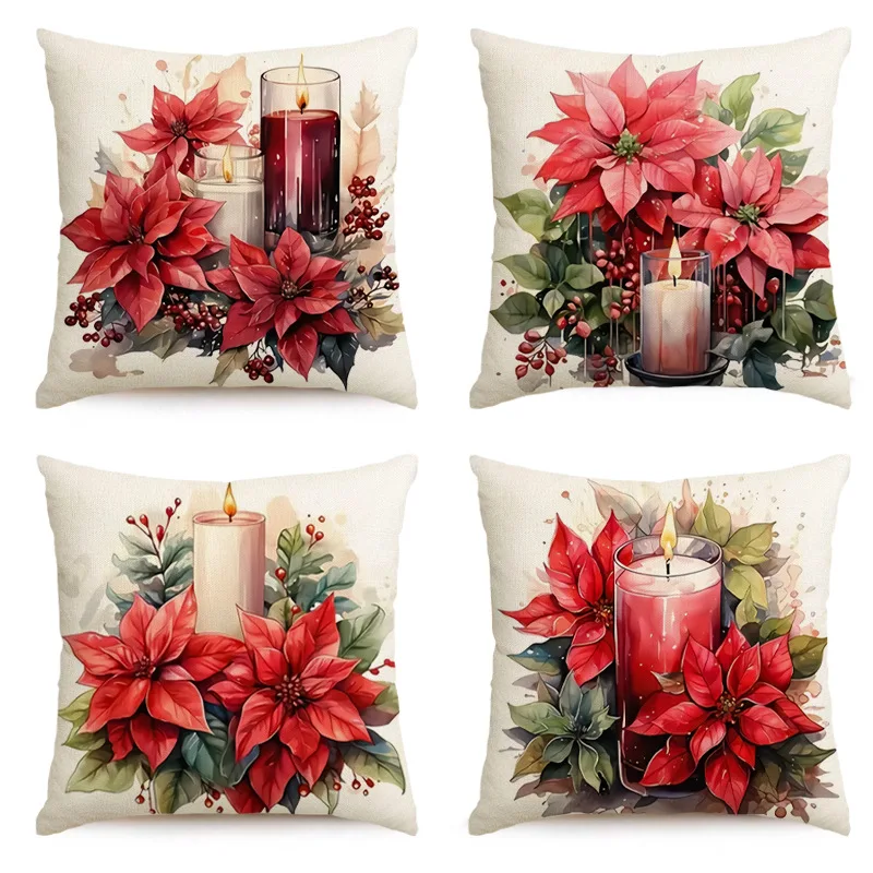 Christmas Pillow Covers White Red Floral Eucalyptus Lumbar Decorative Holiday Xmas Christmas Decor Farmhouse for Home Couch