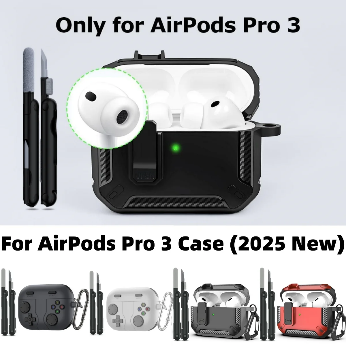 for AirPods Pro 3 Case (2025 New) Secure Lock Case Cover with Cleaning Kit & Keychain For Apple Airpods Pro 3rd Generation Case