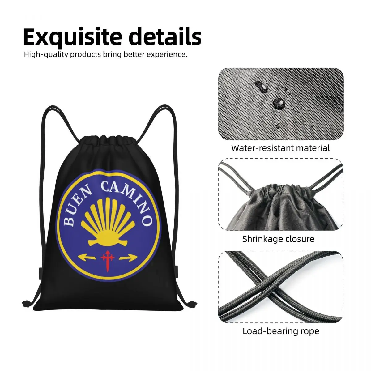 Camino De Santiago Red Cross Drawstring Backpack Women Men Gym Sport Sackpack Foldable Scallop Shell Shopping Bag Sack