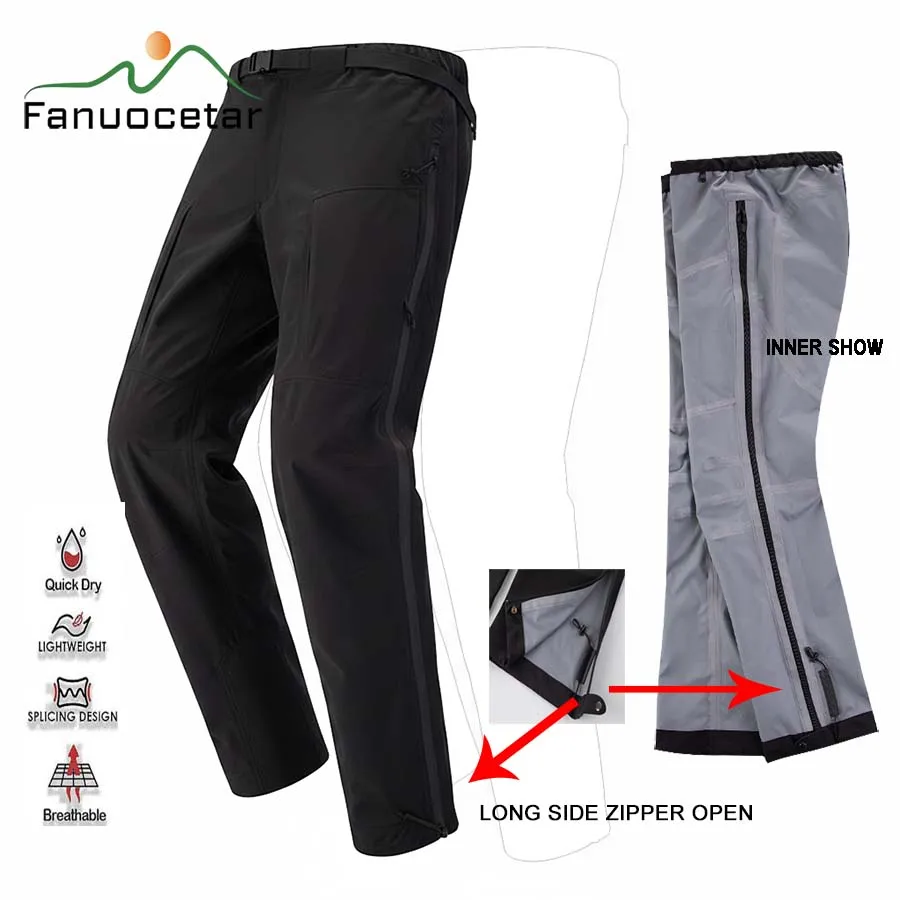 

Водонепроницаемые брюки для походов весна-лето, мужские, с боковой молнией, из ткани HardShell, свободного кроя, быстросохнущие, для активного отдыха, альпинизма, треккинга, кемпинга, дождевые штаны