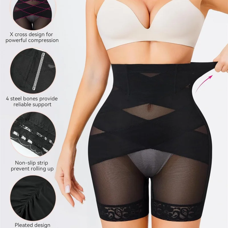 Cross-Border ขายร้อนเอวสูงสะโพกยก Shaping กางเกงตาข่ายลูกไม้ Breathable ยกสะโพกฟิตเนสโยคะสูงเอว Body Shaping