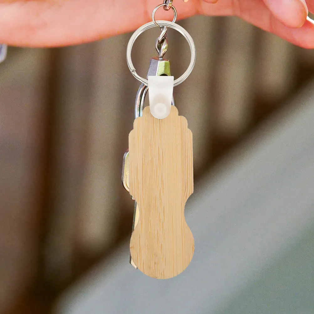 6Pcs Sustainable Bamboo Shopping Trolley Tokens Keyring Eco Friendly Cart Key Holder Wood Coin Carrier for Groceries