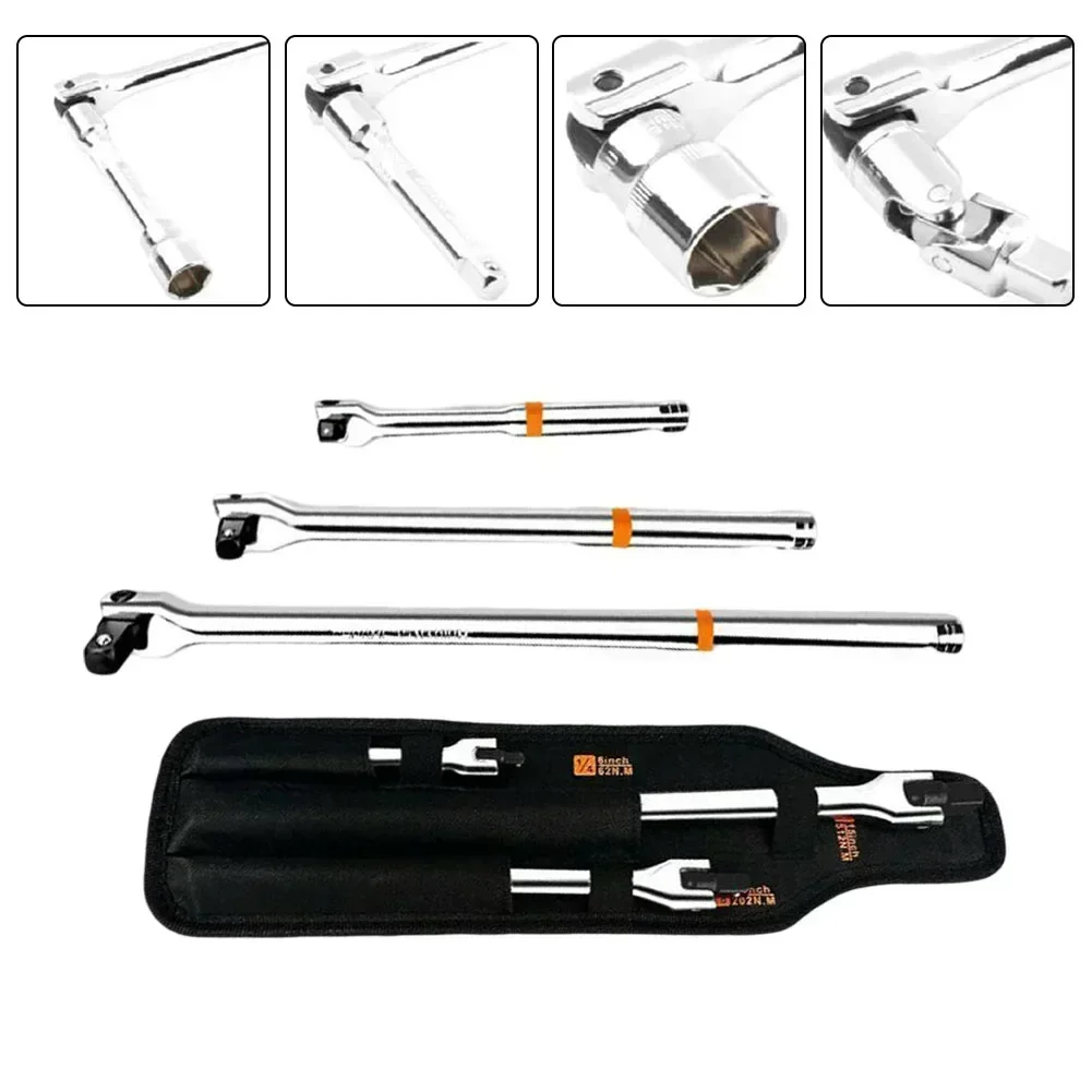 

3pcs /4 3/8 1/2inch Drive F Rod Wrench Socket Breaker Bar Heavy Duty Torque Wrench With 180 Degree Rotatable Head Hand Tools