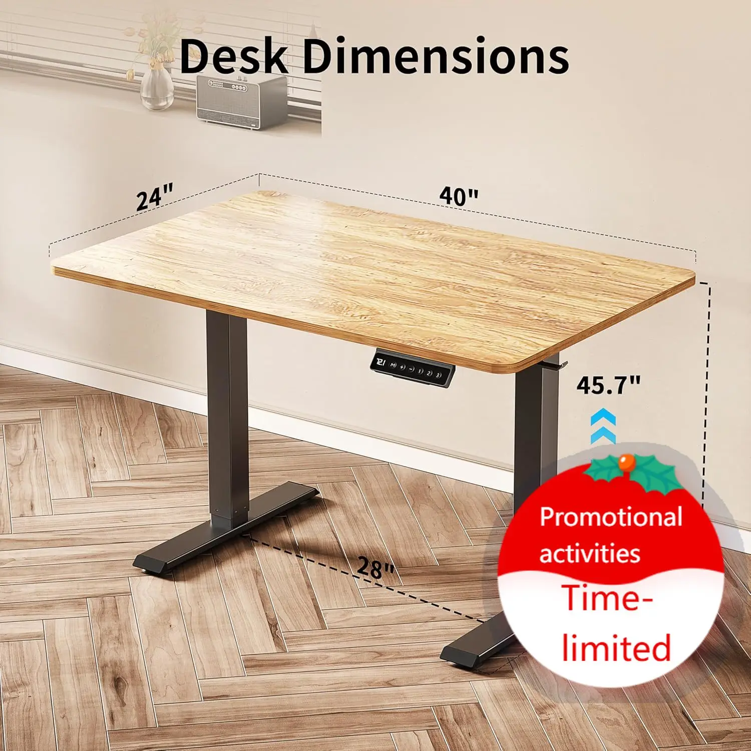 

40x24 Inch Electric Standing Desk with Memory Presets, Quiet Motor Height Adjustable Stand Up Desk for Home Office & Gaming, Erg