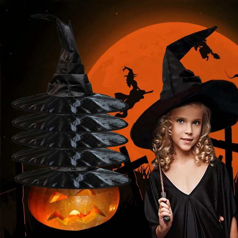 Halloween Folds Witch Wizard Black Hat Party Costume Cosplay copricapo Devil Cap puntelli decorazione forniture per donne adulte uomini