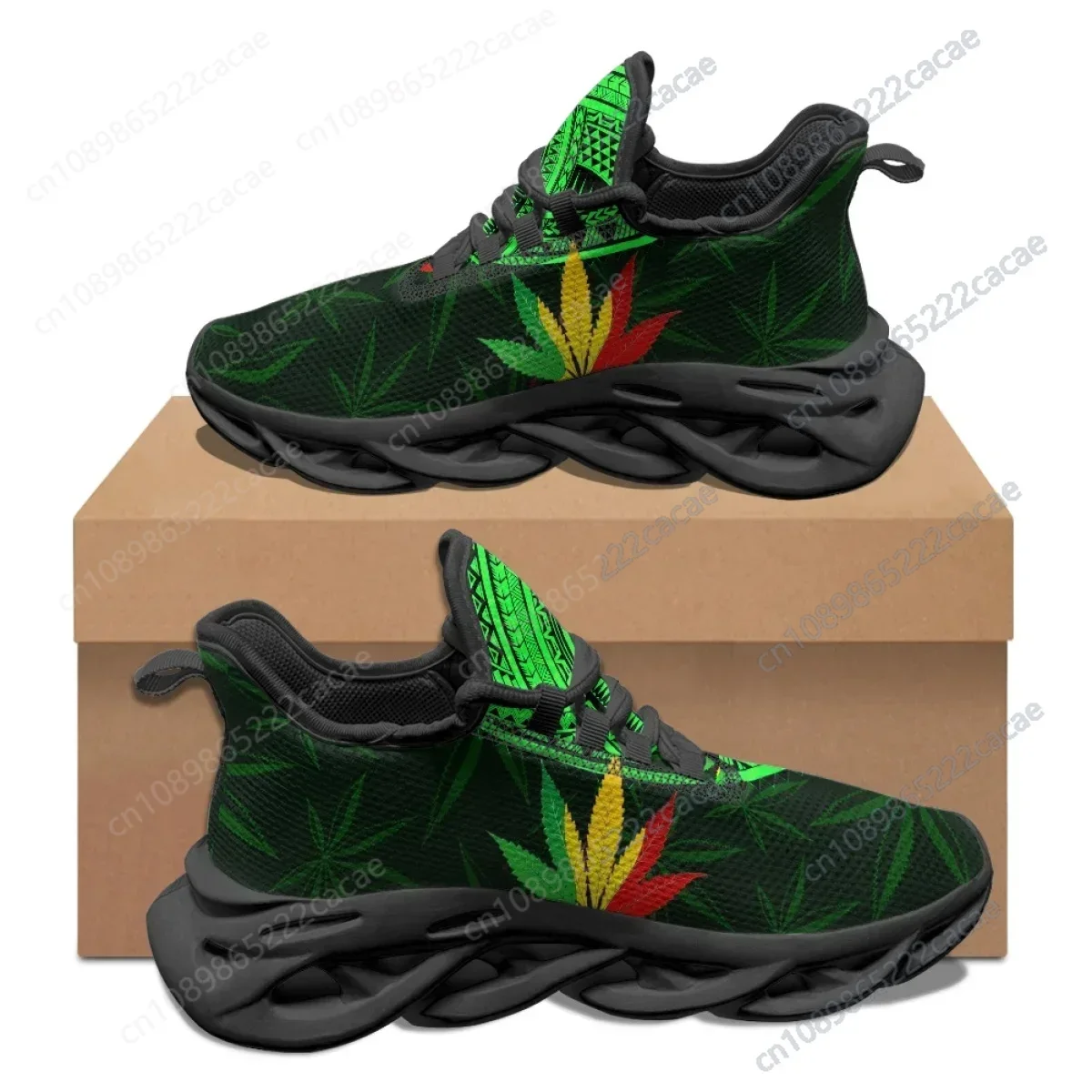 

Maple Leaves Polynesian Print Lace-up Platform Sneakers Breathable Cushion Mesh Shoes for Women Mens tenis masculino