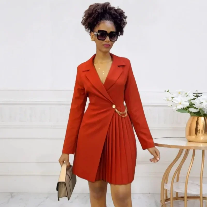 African Party Evening Dresses for Women Autumn Fashion African Long Sleeve V-neck Green Orange Black Mini Dress Outfits S-3XL image 2