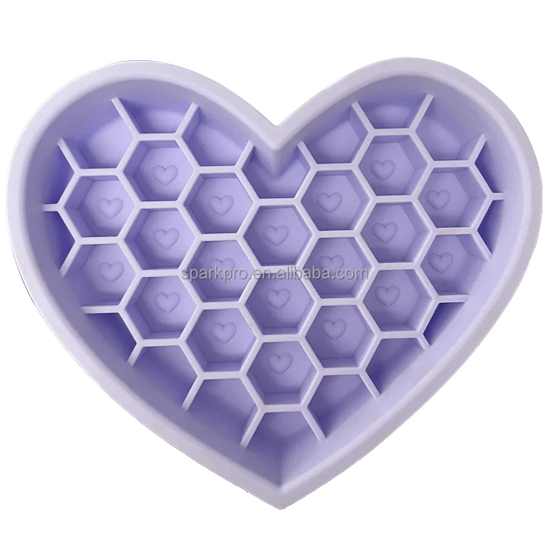 2024  Arrival  Pet Licking Bowl Honeycomb Heart Slow Feeding Silicone Dog Bowl Slow Feeder Cat food mixing spoon Dog feeders Dog