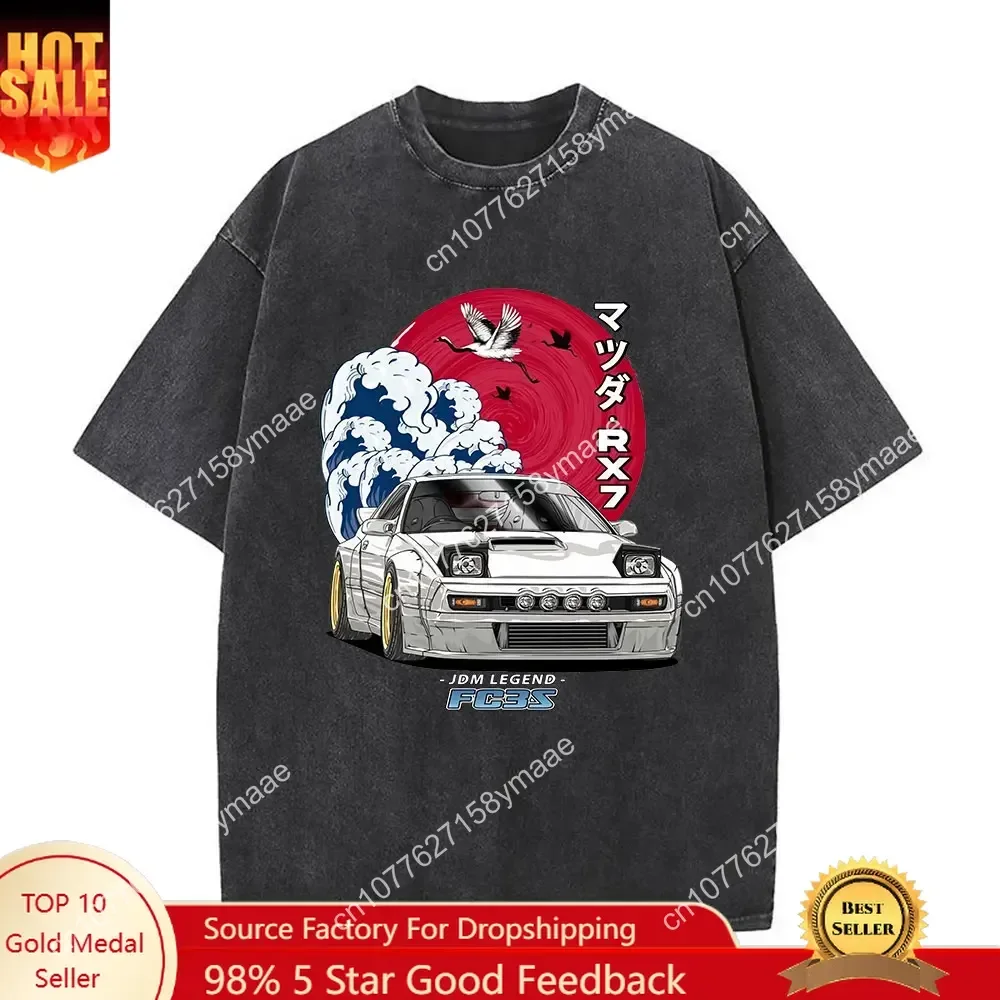 

Anime Initial D Drift AE86 Vintage Washed T Shirt Takumi Fujiwara R34 Skyline GTR JDM Car T-shirt Casual Short Sleeve T-shirts