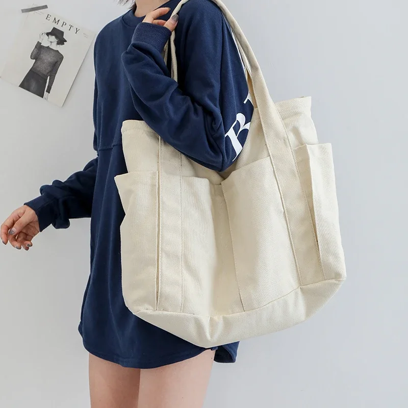

New Pures Women Fashion Tote Popular Leisure Canvas Shoulder Bags Travel Students Casual Handbags With Big Pockets For Shopping