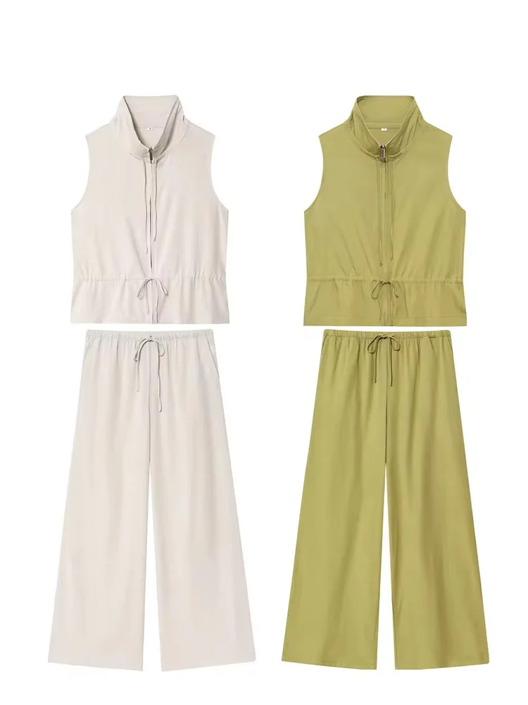 

HH женское элегантное двубортное пальто с круглым воротником и карманами с высокой талией, прямые брюки, льняной комплект из 2 предметов