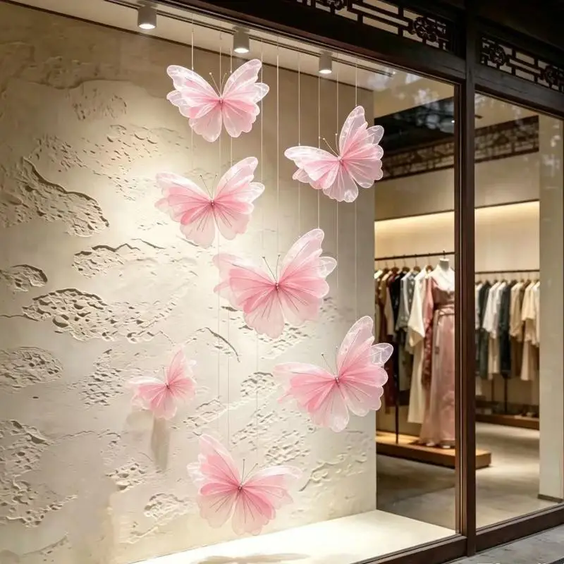 50cm Large Hollow Gauze 3D Artificial Hanging Butterfly Ornament 1Pc Simulation Decoration For Festival Home Mall Party Supplies
